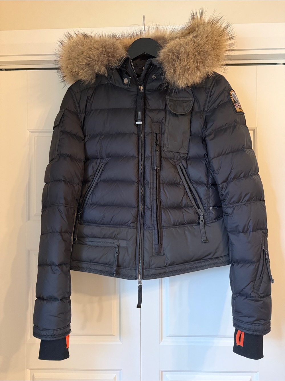 Parajumper Ski Master Women's Black and Gray Puffer Jacket with Fur-Trim Hood